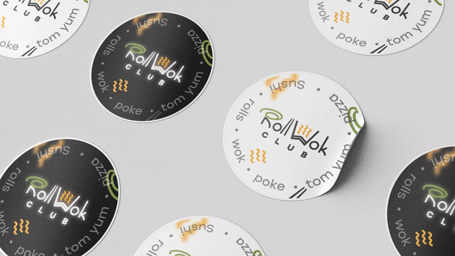 Разработка наклеек для суши-бара «Roll Wok Club» в Ухте