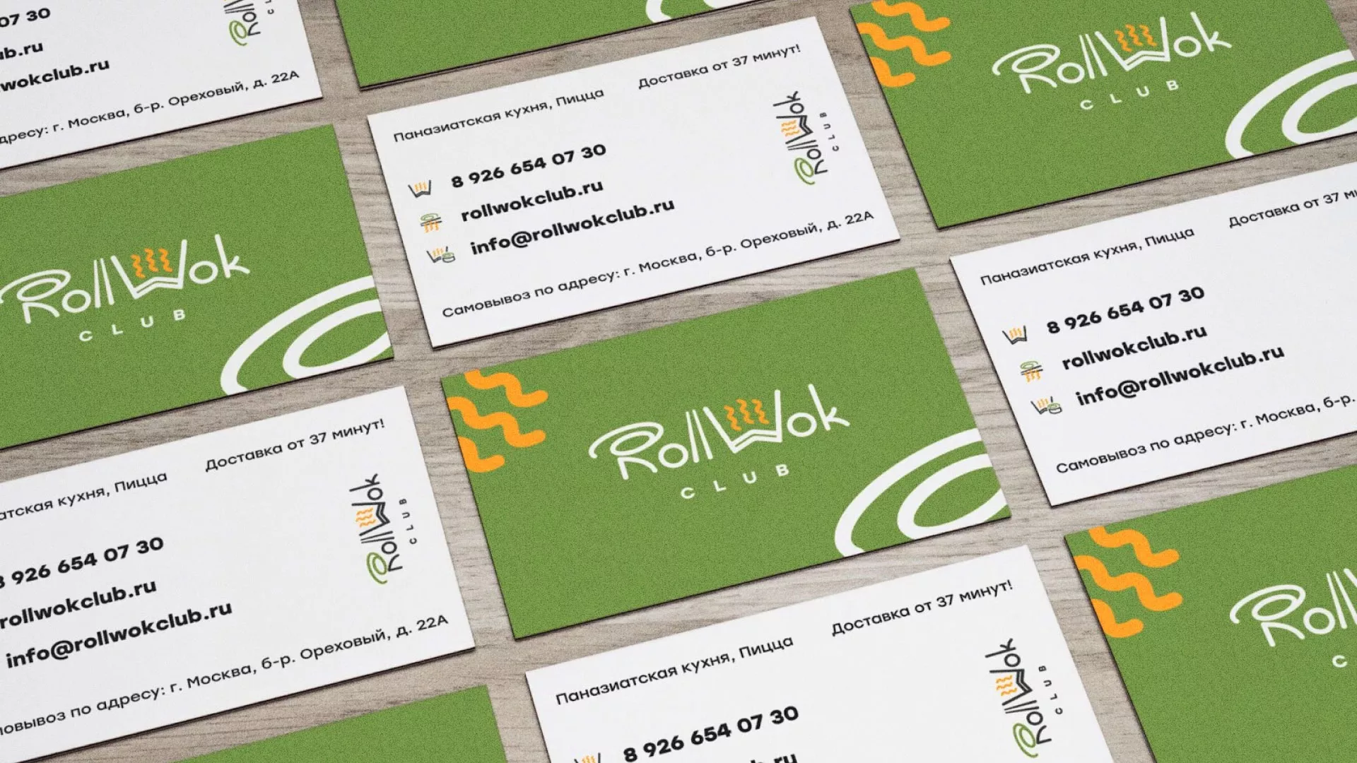 Разработка дизайна визиток суши-бара «Roll Wok Club» в Ухте